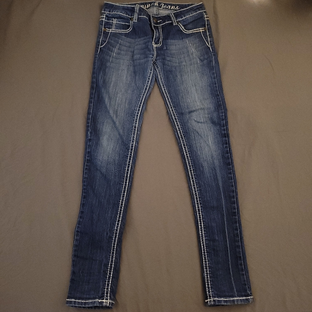 Crunch Jeans | Blue Jeans With White Thread Accent